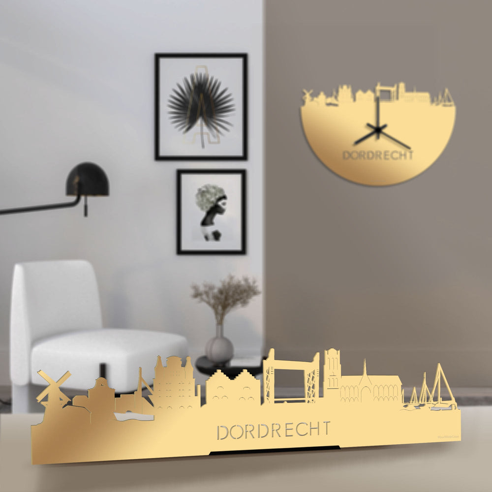 Standing Skyline Dordrecht Metallic Goud gerecycled kunststof cadeau decoratie relatiegeschenk van WoodWideCities