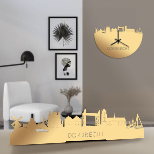 Standing Skyline Dordrecht Metallic Goud gerecycled kunststof cadeau decoratie relatiegeschenk van WoodWideCities
