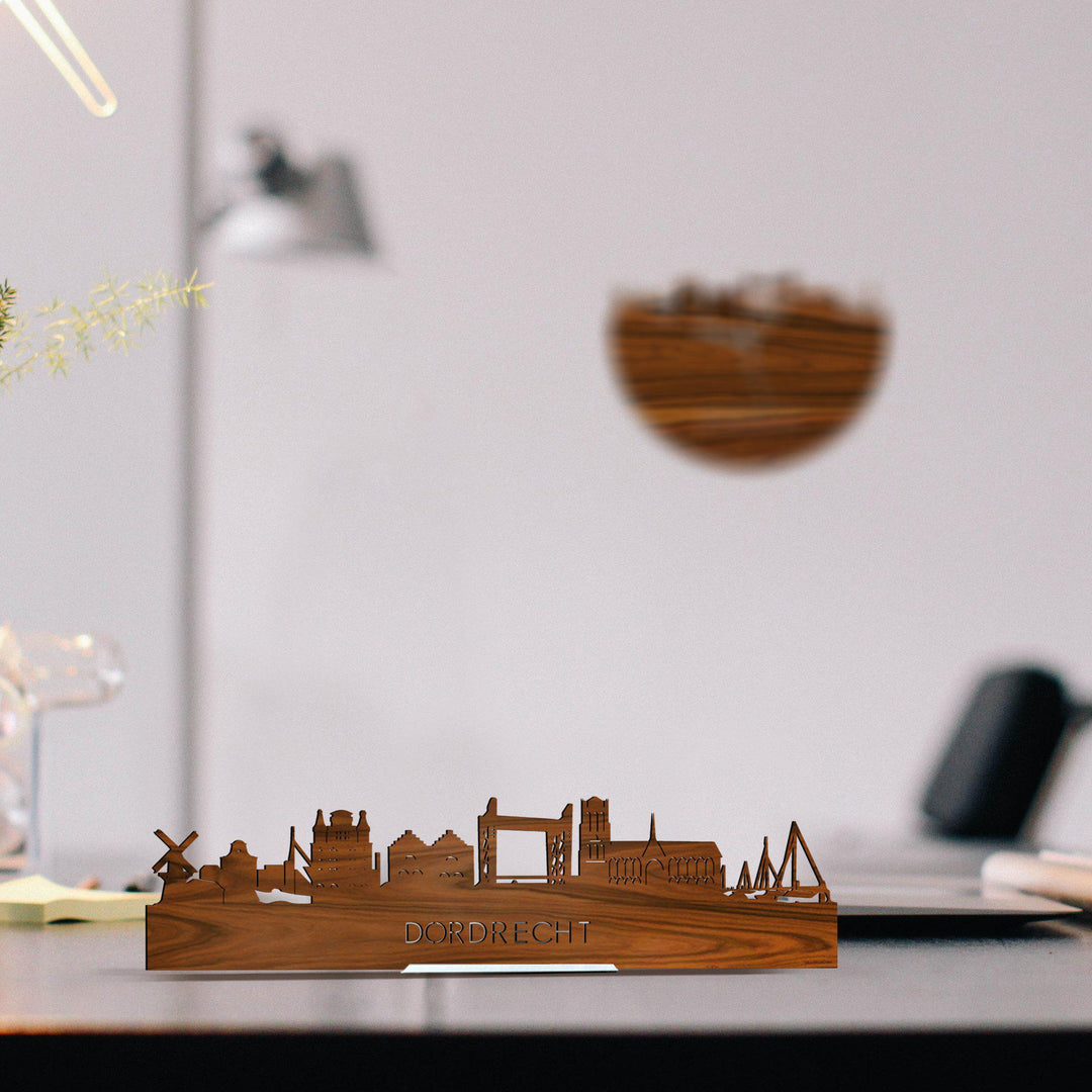Standing Skyline Dordrecht Palissander houten cadeau decoratie relatiegeschenk van WoodWideCities