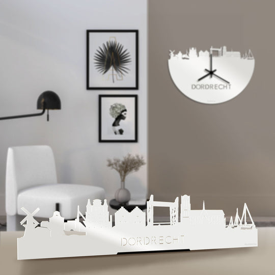 Standing Skyline Dordrecht Wit glanzend gerecycled kunststof cadeau decoratie relatiegeschenk van WoodWideCities