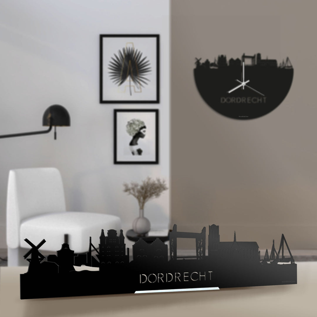 Standing Skyline Dordrecht Zwart glanzend gerecycled kunststof cadeau decoratie relatiegeschenk van WoodWideCities