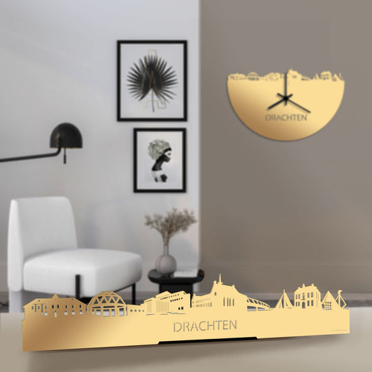 Standing Skyline Drachten Metallic Goud gerecycled kunststof cadeau decoratie relatiegeschenk van WoodWideCities