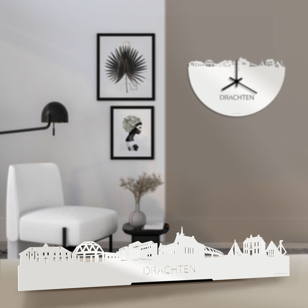 Standing Skyline Drachten Wit glanzend gerecycled kunststof cadeau decoratie relatiegeschenk van WoodWideCities