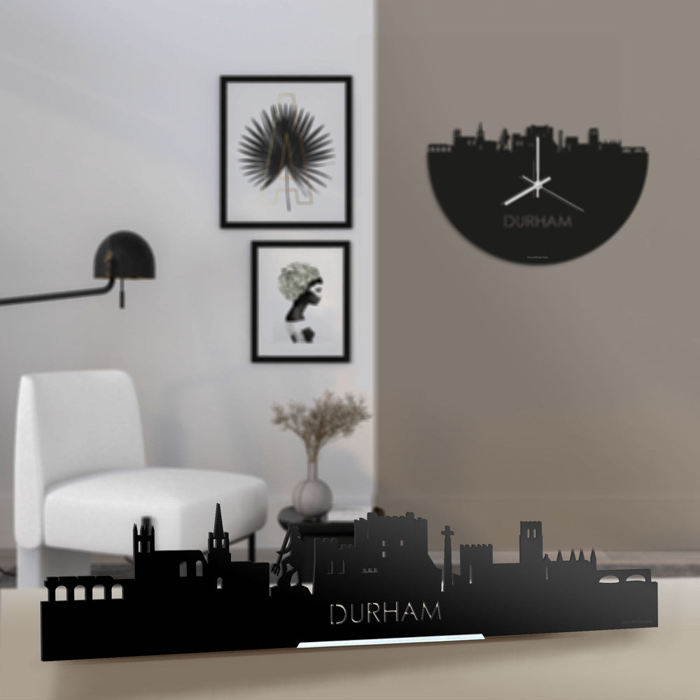 Standing Skyline Durham Zwart glanzend gerecycled kunststof cadeau decoratie relatiegeschenk van WoodWideCities
