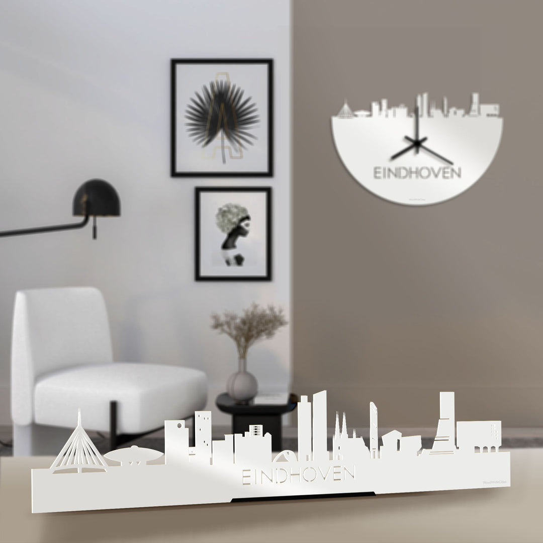Standing Skyline Eindhoven Wit glanzend gerecycled kunststof cadeau decoratie relatiegeschenk van WoodWideCities