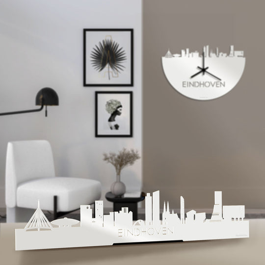 Standing Skyline Eindhoven Wit glanzend gerecycled kunststof cadeau decoratie relatiegeschenk van WoodWideCities