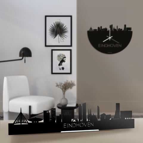 Standing Skyline Eindhoven Zwart glanzend gerecycled kunststof cadeau decoratie relatiegeschenk van WoodWideCities