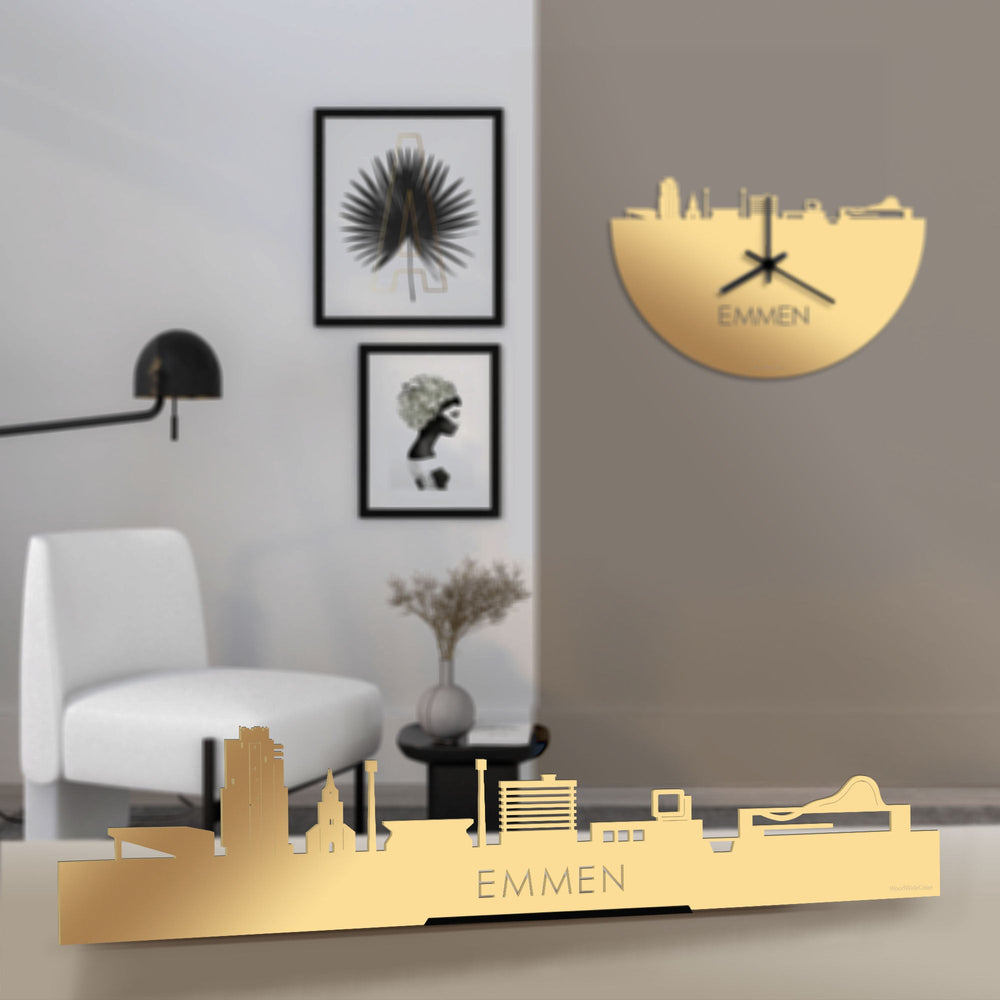 Standing Skyline Emmen Metallic Goud gerecycled kunststof cadeau decoratie relatiegeschenk van WoodWideCities
