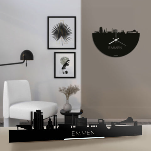 Standing Skyline Emmen Zwart glanzend gerecycled kunststof cadeau decoratie relatiegeschenk van WoodWideCities