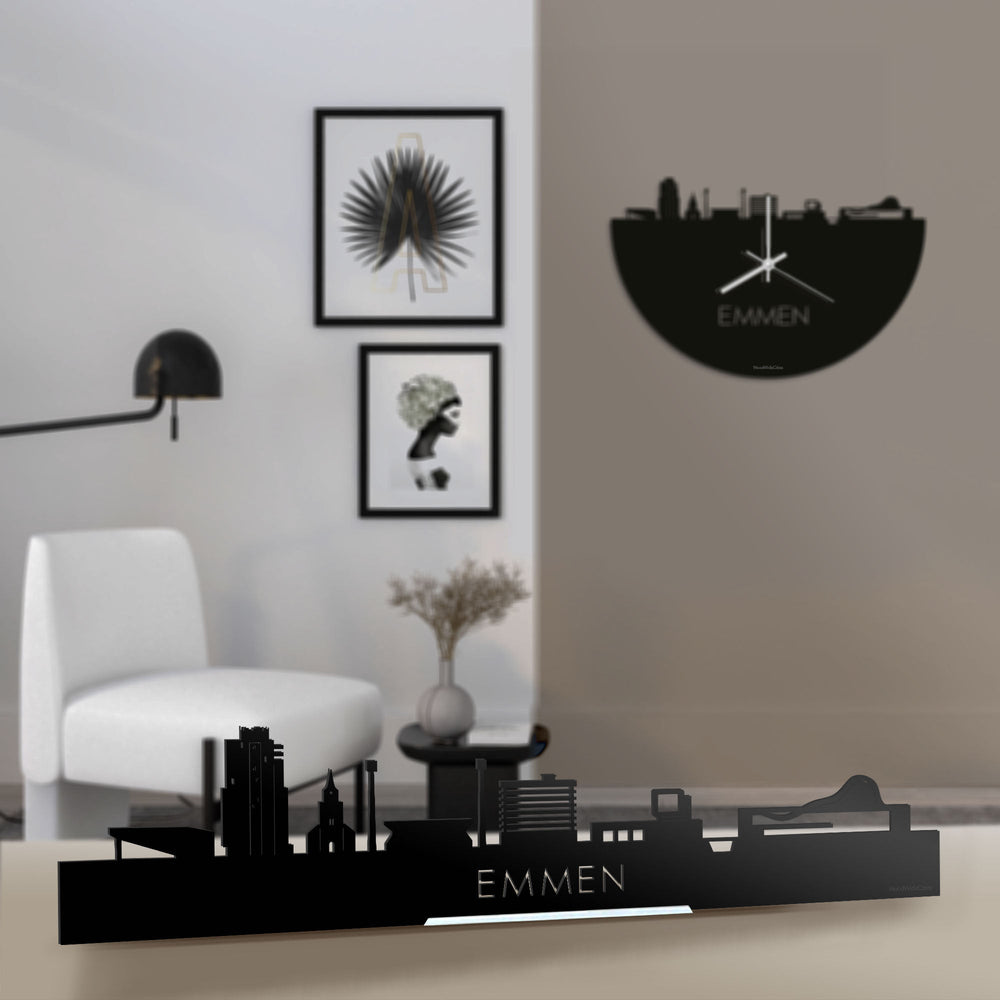 Standing Skyline Emmen Zwart glanzend gerecycled kunststof cadeau decoratie relatiegeschenk van WoodWideCities