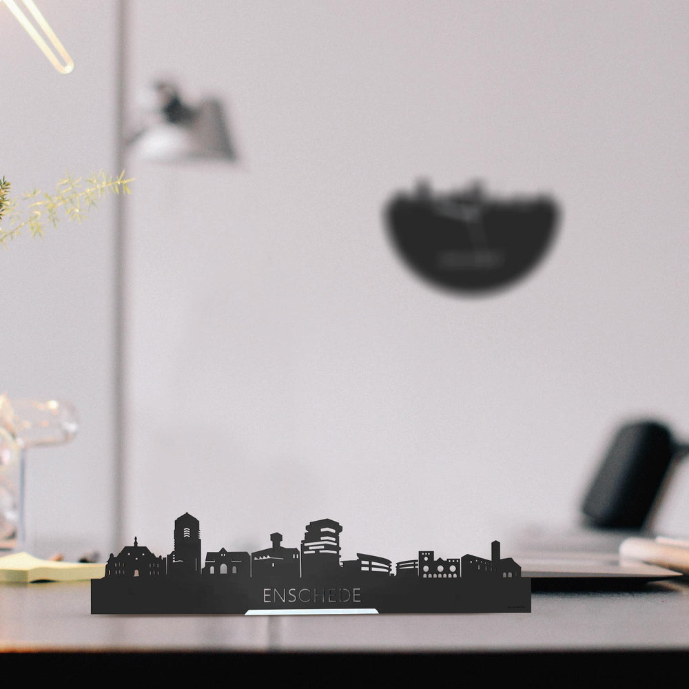 Standing Skyline Enschede Black houten cadeau decoratie relatiegeschenk van WoodWideCities
