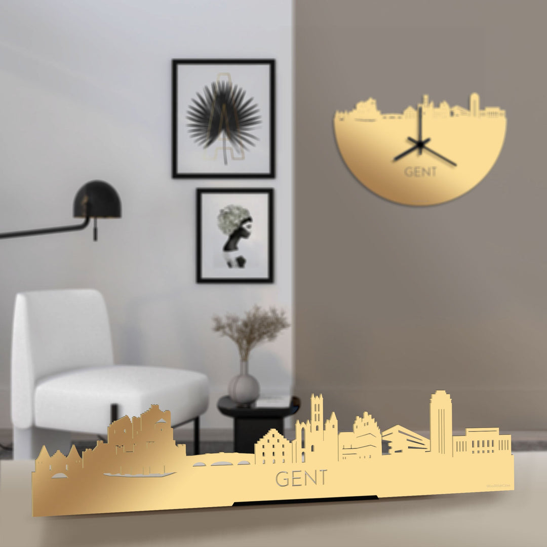 Standing Skyline Gent Metallic Goud gerecycled kunststof cadeau decoratie relatiegeschenk van WoodWideCities