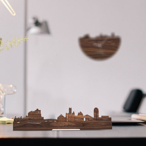 Standing Skyline Gent Noten houten cadeau decoratie relatiegeschenk van WoodWideCities