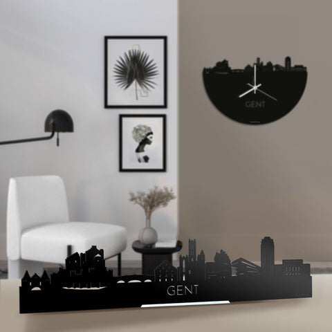 Standing Skyline Gent Zwart glanzend gerecycled kunststof cadeau decoratie relatiegeschenk van WoodWideCities