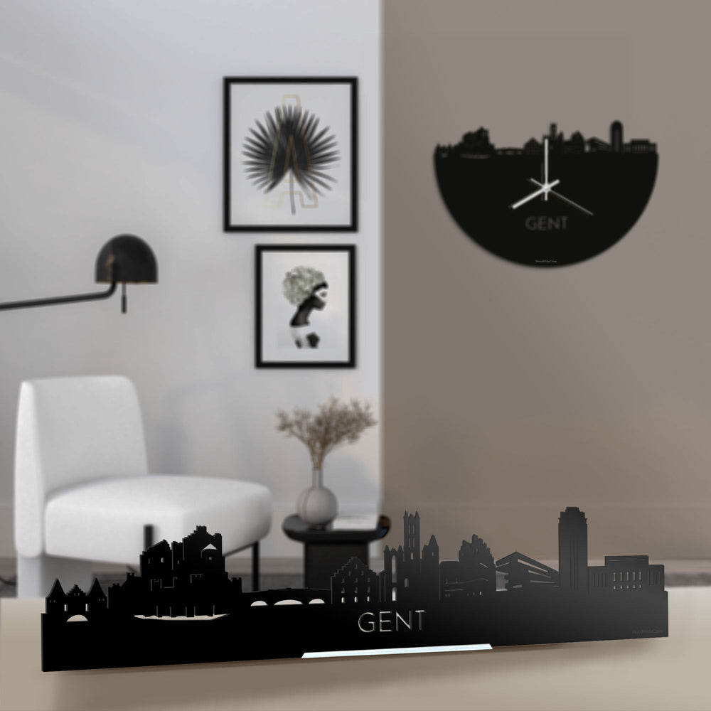 Standing Skyline Gent Zwart glanzend gerecycled kunststof cadeau decoratie relatiegeschenk van WoodWideCities