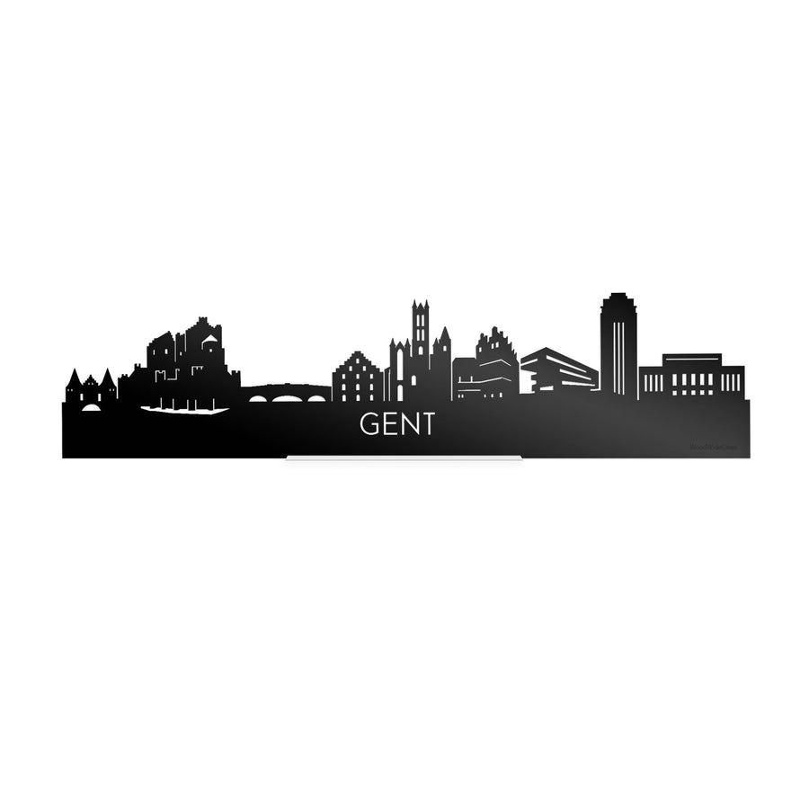 Standing Skyline Gent Zwart glanzend gerecycled kunststof cadeau decoratie relatiegeschenk van WoodWideCities