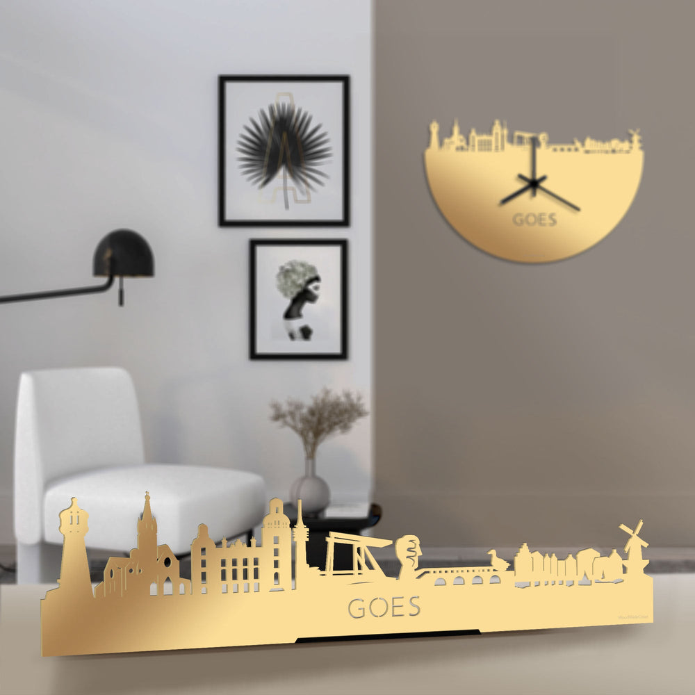 Standing Skyline Goes Metallic Goud gerecycled kunststof cadeau decoratie relatiegeschenk van WoodWideCities