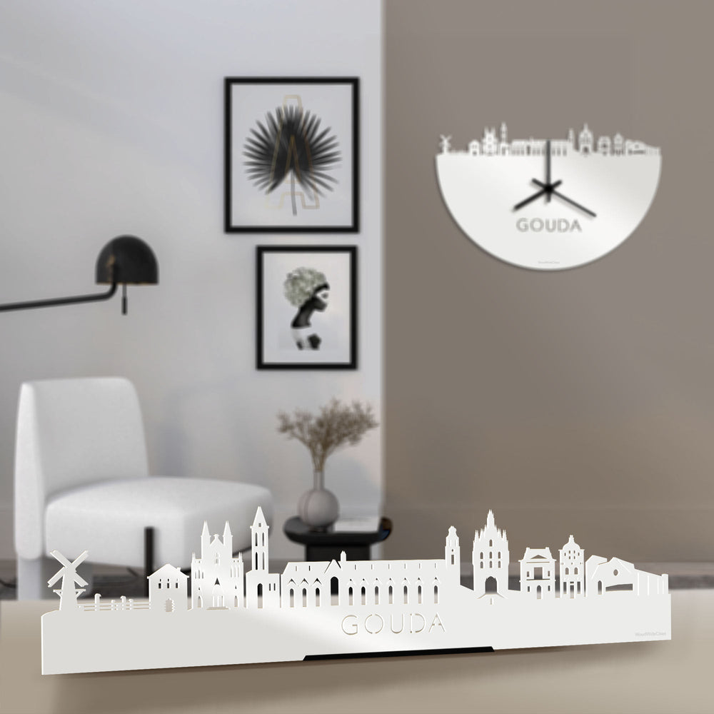 Standing Skyline Gouda Wit glanzend gerecycled kunststof cadeau decoratie relatiegeschenk van WoodWideCities