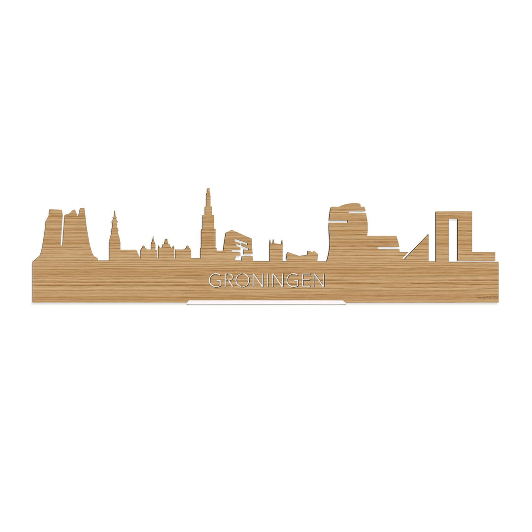 Standing Skyline Groningen Bamboe 40 cm  houten cadeau decoratie relatiegeschenk van WoodWideCities