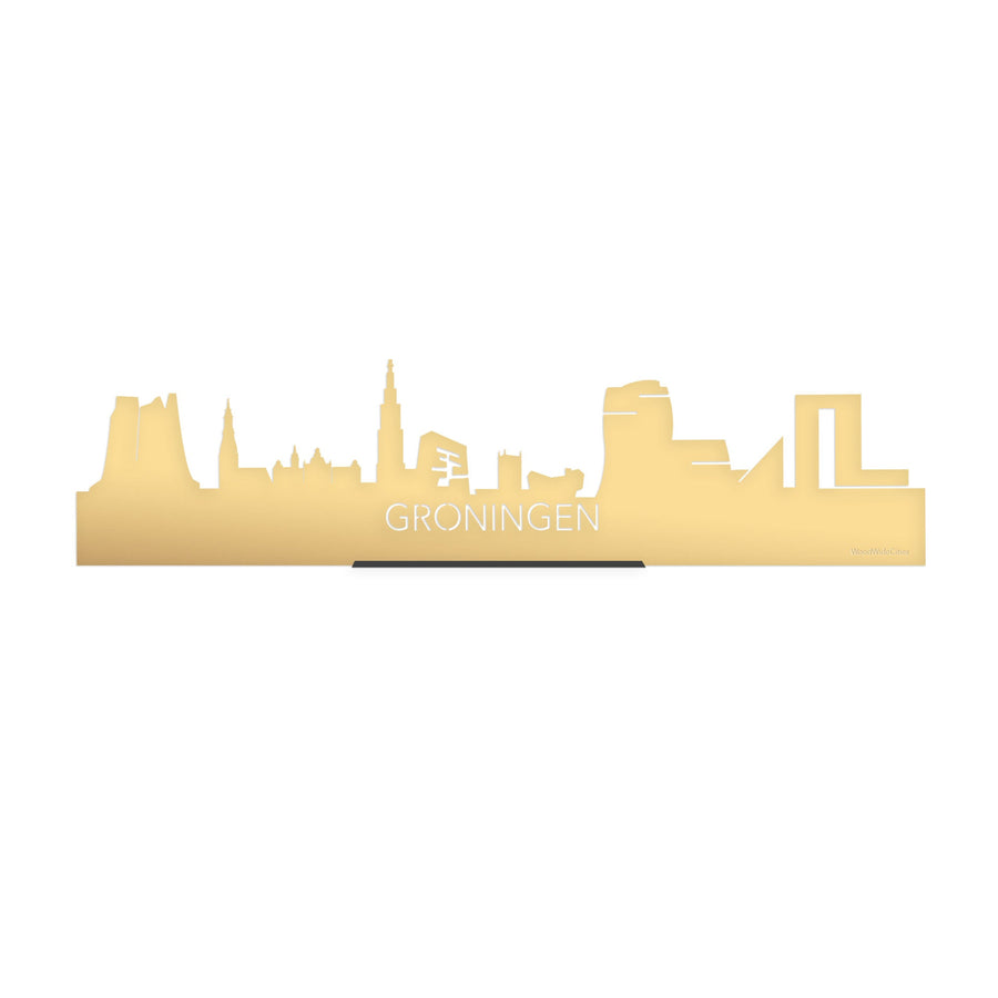 Standing Skyline Groningen Metallic Goud gerecycled kunststof cadeau decoratie relatiegeschenk van WoodWideCities