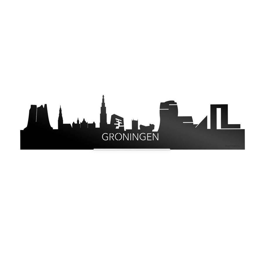 Standing Skyline Groningen Zwart glanzend gerecycled kunststof cadeau decoratie relatiegeschenk van WoodWideCities