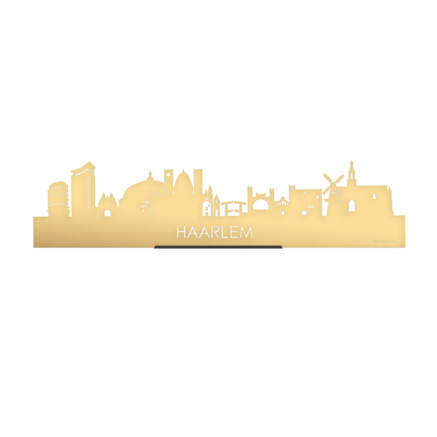 Standing Skyline Haarlem Metallic Goud gerecycled kunststof cadeau decoratie relatiegeschenk van WoodWideCities