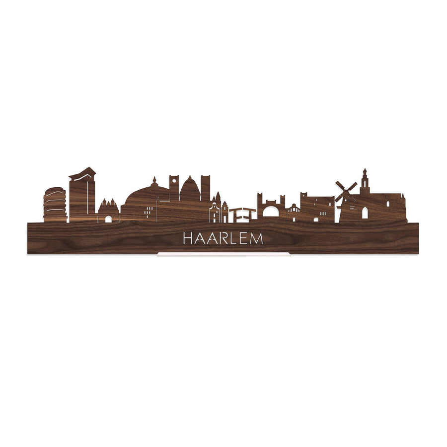 Standing Skyline Haarlem Noten 40 cm  houten cadeau decoratie relatiegeschenk van WoodWideCities