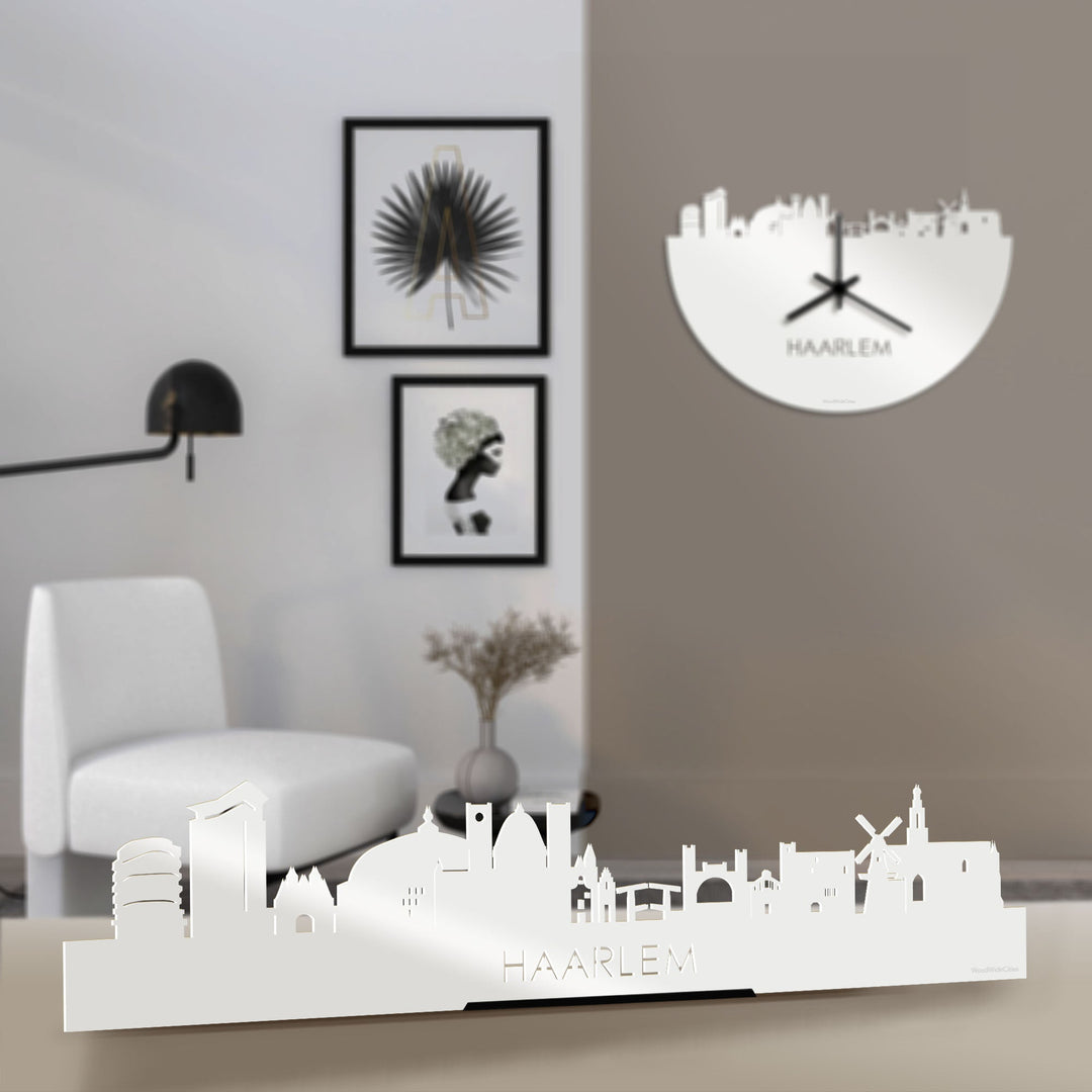 Standing Skyline Haarlem Wit glanzend gerecycled kunststof cadeau decoratie relatiegeschenk van WoodWideCities