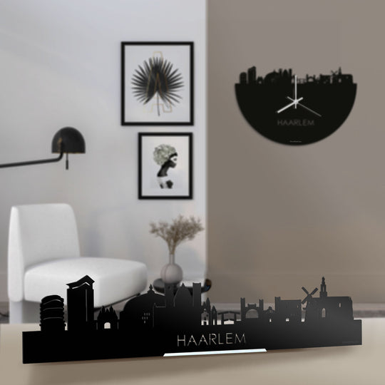 Standing Skyline Haarlem Zwart glanzend gerecycled kunststof cadeau decoratie relatiegeschenk van WoodWideCities