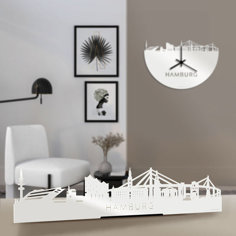 Standing Skyline Hamburg Wit glanzend gerecycled kunststof cadeau decoratie relatiegeschenk van WoodWideCities