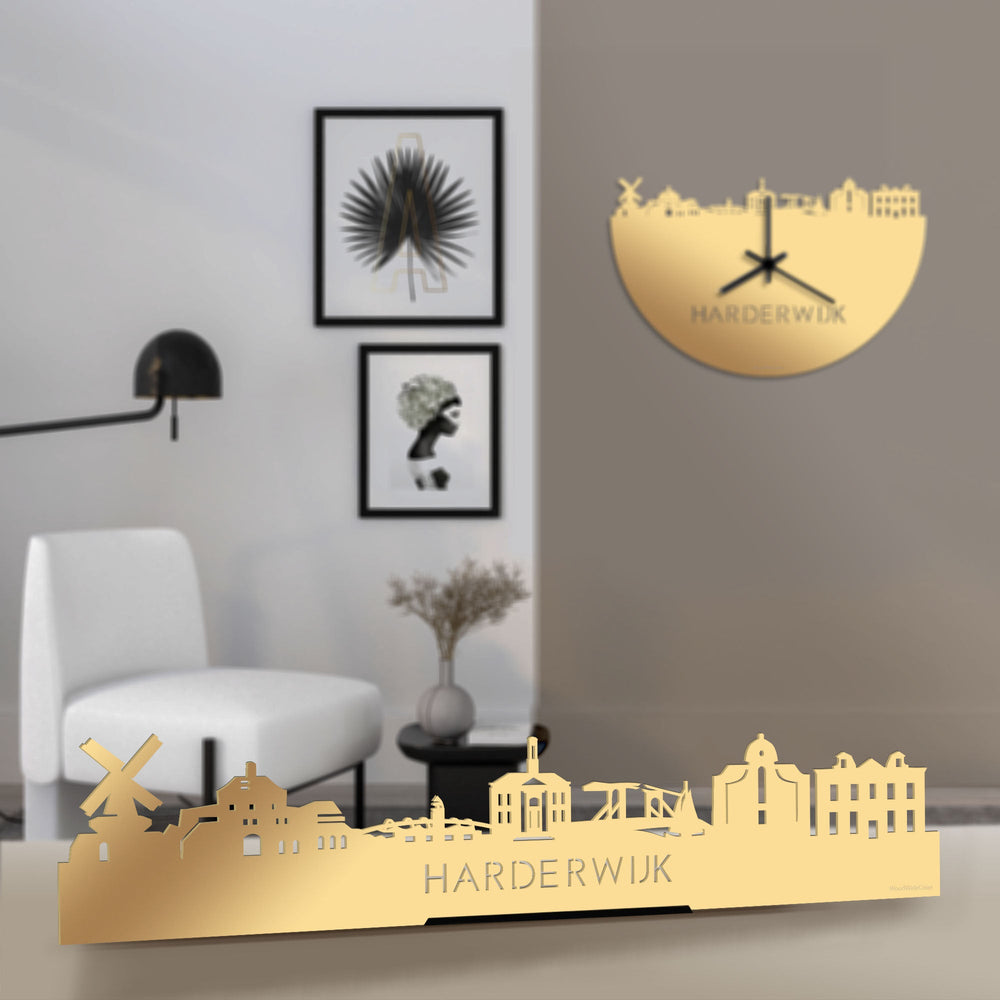 Standing Skyline Harderwijk Metallic Goud gerecycled kunststof cadeau decoratie relatiegeschenk van WoodWideCities