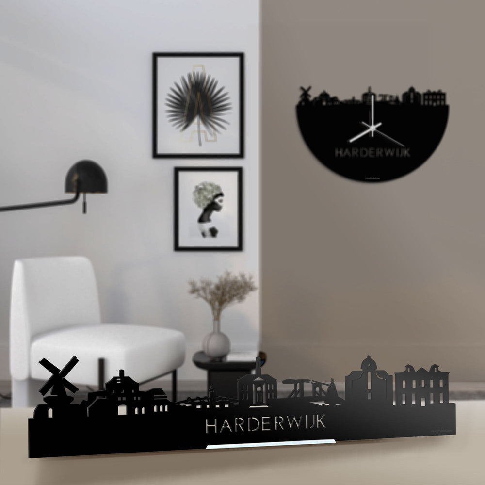 Standing Skyline Harderwijk Zwart glanzend gerecycled kunststof cadeau decoratie relatiegeschenk van WoodWideCities