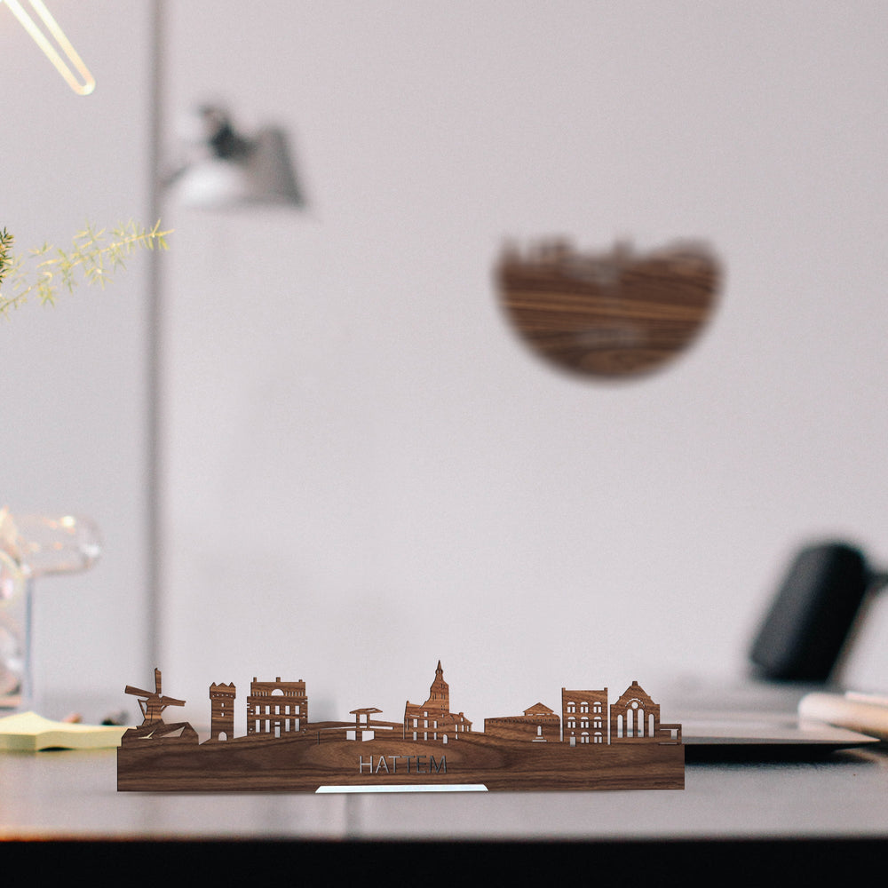 Standing Skyline Hattem Noten houten cadeau decoratie relatiegeschenk van WoodWideCities