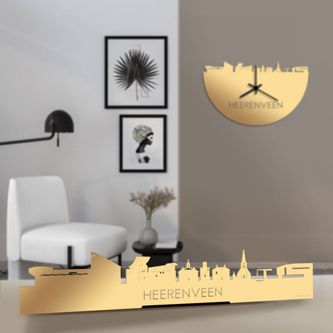 Standing Skyline Heerenveen Metallic Goud gerecycled kunststof cadeau decoratie relatiegeschenk van WoodWideCities