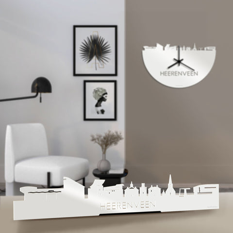 Standing Skyline Heerenveen Wit glanzend gerecycled kunststof cadeau decoratie relatiegeschenk van WoodWideCities