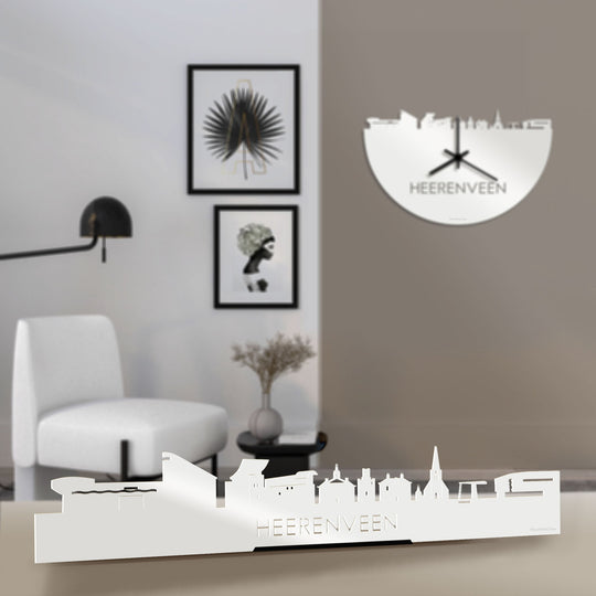 Standing Skyline Heerenveen Wit glanzend gerecycled kunststof cadeau decoratie relatiegeschenk van WoodWideCities