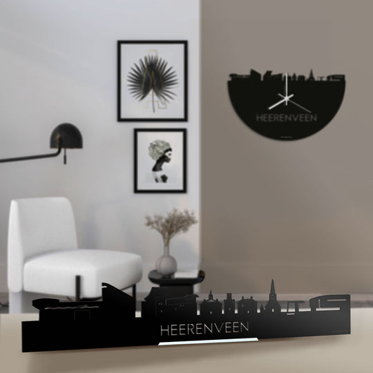 Standing Skyline Heerenveen Zwart glanzend gerecycled kunststof cadeau decoratie relatiegeschenk van WoodWideCities