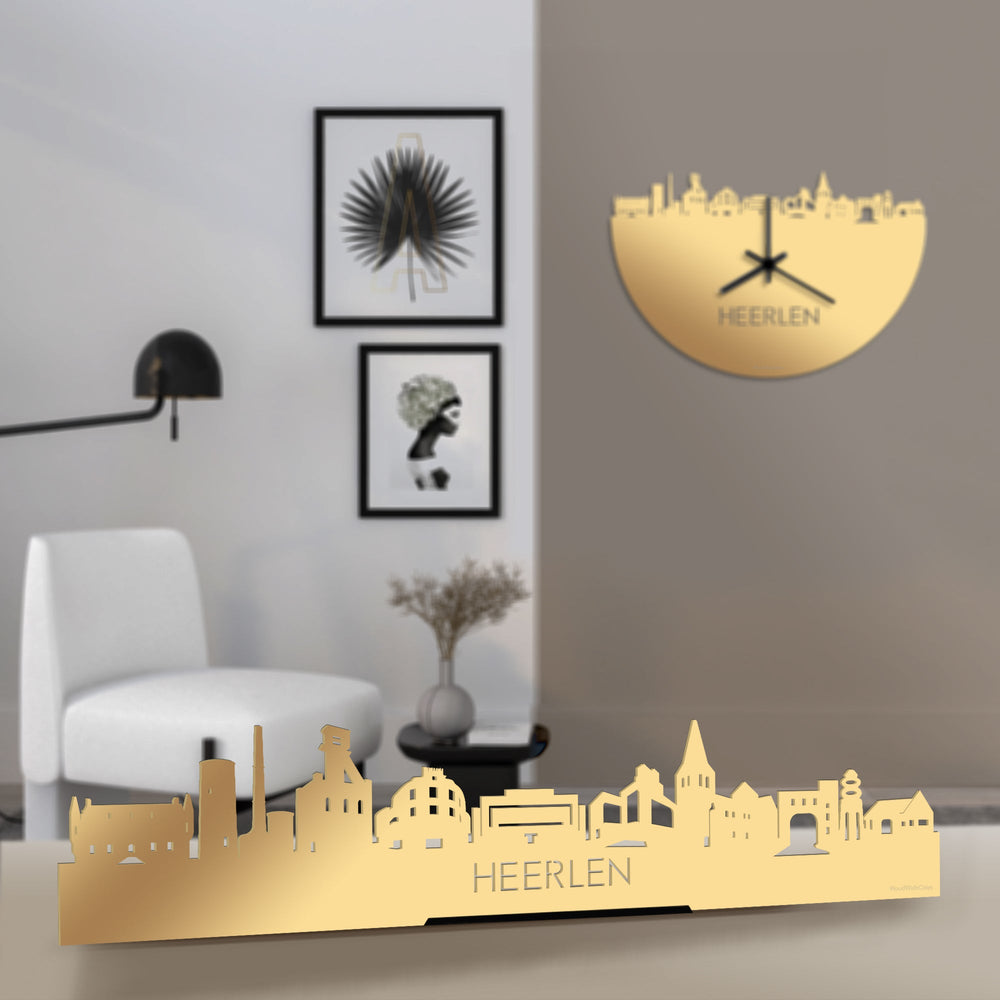 Standing Skyline Heerlen Metallic Goud gerecycled kunststof cadeau decoratie relatiegeschenk van WoodWideCities