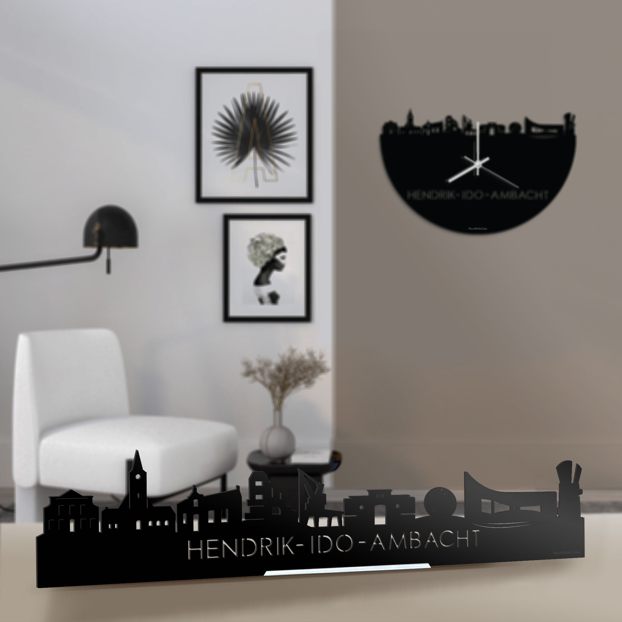 Standing Skyline Hendrik-Ido-Ambacht Zwart glanzend gerecycled kunststof cadeau decoratie relatiegeschenk van WoodWideCities
