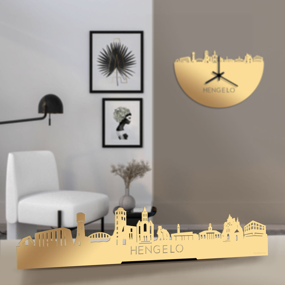 Standing Skyline Hengelo Metallic Goud gerecycled kunststof cadeau decoratie relatiegeschenk van WoodWideCities