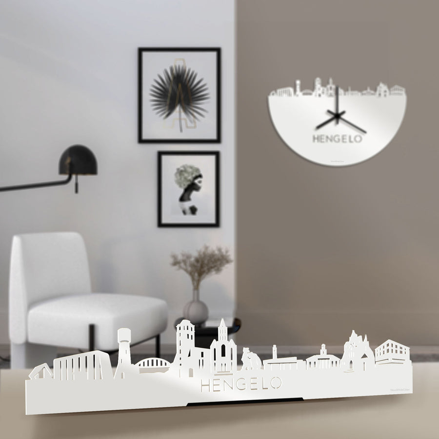 Standing Skyline Hengelo Wit glanzend gerecycled kunststof cadeau decoratie relatiegeschenk van WoodWideCities