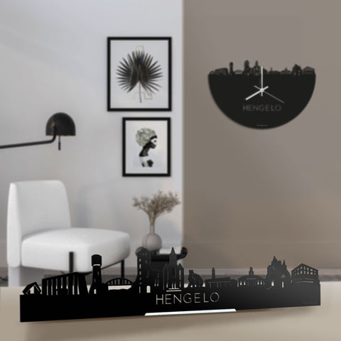 Standing Skyline Hengelo Zwart glanzend gerecycled kunststof cadeau decoratie relatiegeschenk van WoodWideCities