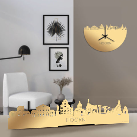 Standing Skyline Hoorn Metallic Goud gerecycled kunststof cadeau decoratie relatiegeschenk van WoodWideCities