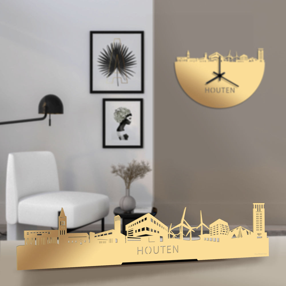 Standing Skyline Houten Metallic Goud gerecycled kunststof cadeau decoratie relatiegeschenk van WoodWideCities