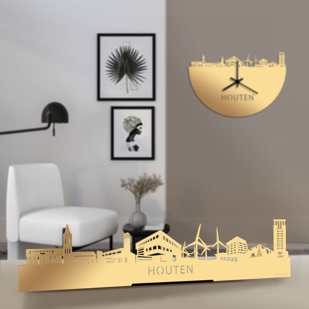 Standing Skyline Houten Metallic Goud gerecycled kunststof cadeau decoratie relatiegeschenk van WoodWideCities