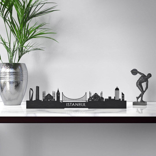 Standing Skyline Istanbul Black houten cadeau decoratie relatiegeschenk van WoodWideCities