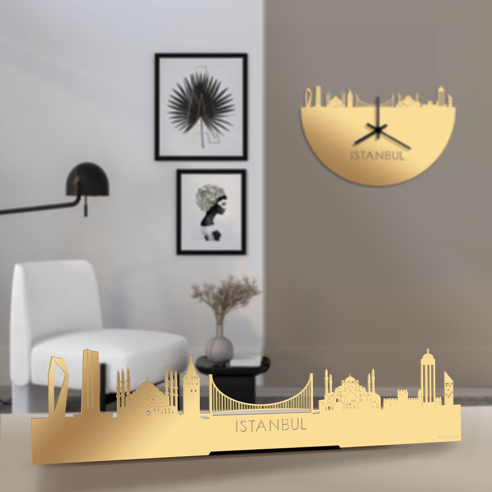 Standing Skyline Istanbul Metallic Goud gerecycled kunststof cadeau decoratie relatiegeschenk van WoodWideCities
