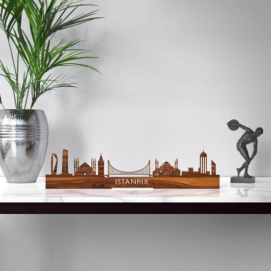 Standing Skyline Istanbul Palissander houten cadeau decoratie relatiegeschenk van WoodWideCities