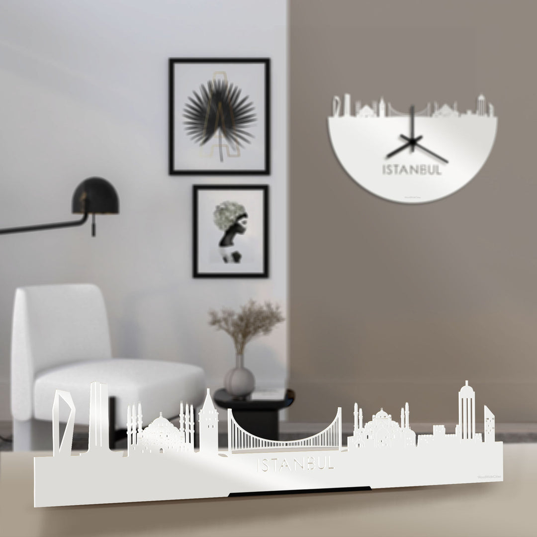 Standing Skyline Istanbul Wit glanzend gerecycled kunststof cadeau decoratie relatiegeschenk van WoodWideCities