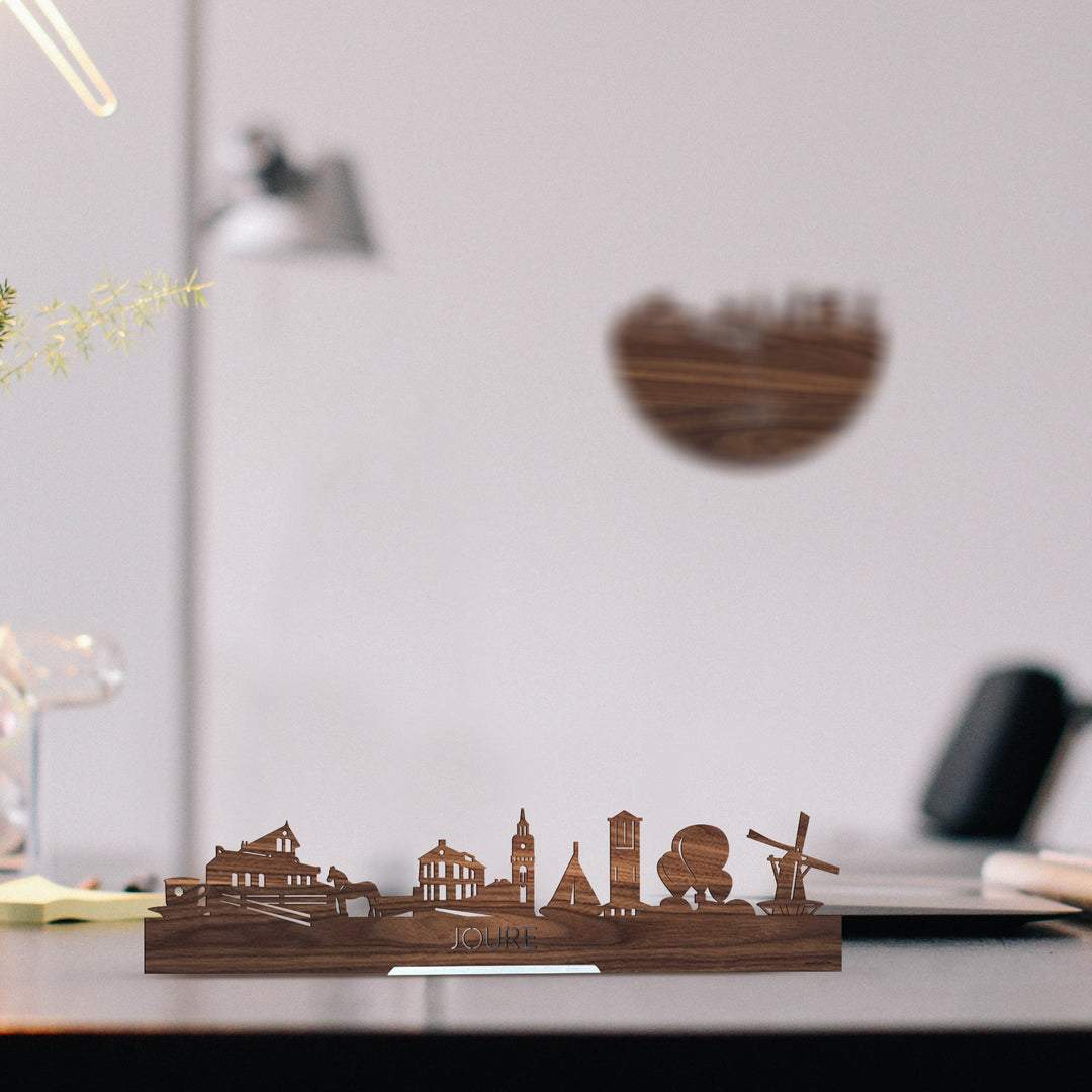 Standing Skyline Joure Noten houten cadeau decoratie relatiegeschenk van WoodWideCities